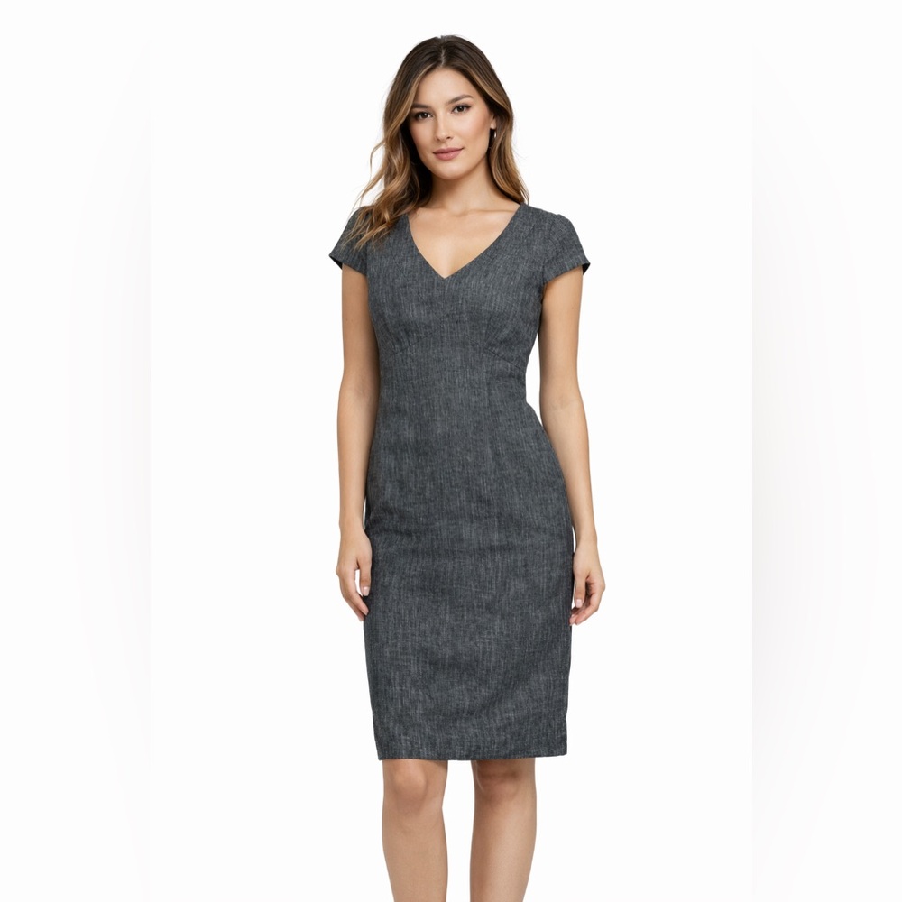 Banana Republic Textured Sheath V-Neck Cap Sleeves  Midi Dress Size 2P